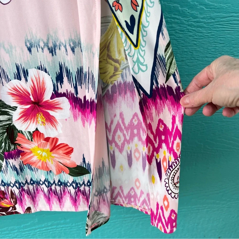 CHICO’S FLOWY TROPICAL FLORAL SUMMER LONG SKIRT ELASTIC WAISTBAND SIZE XXL